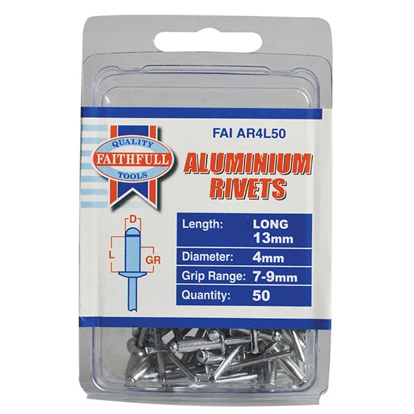 Faithfull Aluminium Rivets 4 x 13mm Long Pre-Pack of 50 - Watson Hire