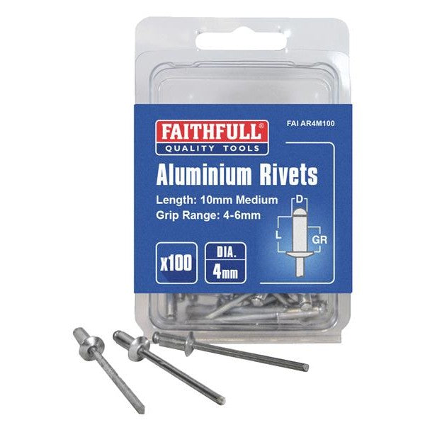 Faithfull Aluminium Rivets 4 x 10mm Medium Pre-Pack of 100