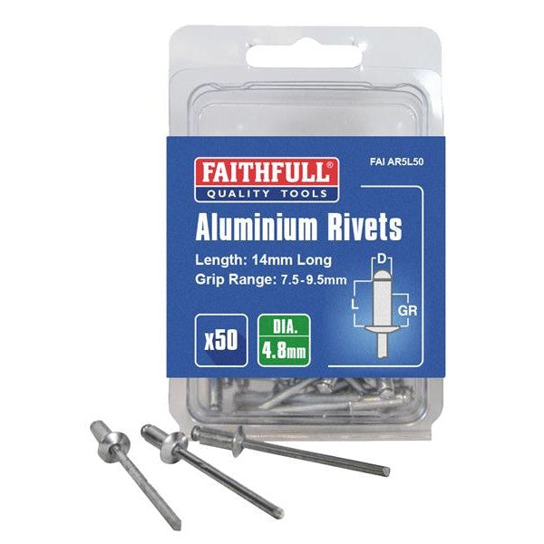 Faithfull Aluminium Rivets 4.8 x 14mm Long Pre-Pack of 50 - Watson Hire