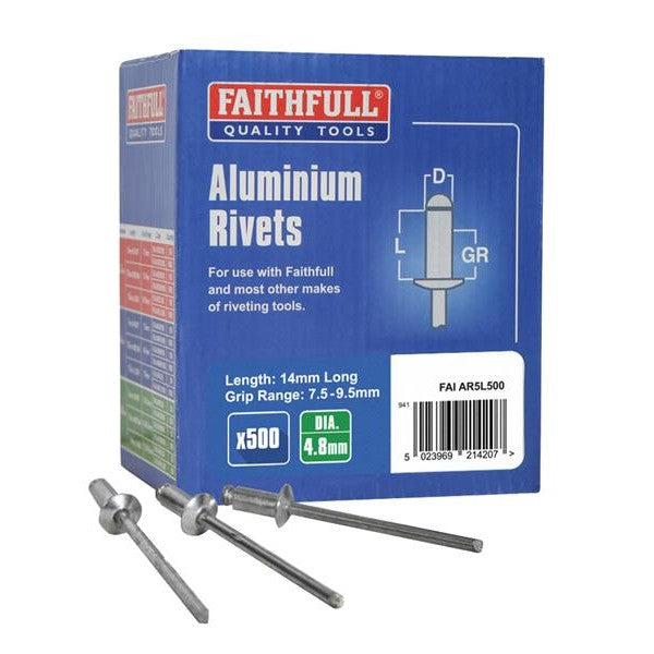 Faithfull Aluminium Rivets 4.8 x 14mm Long Bulk Pack of 500