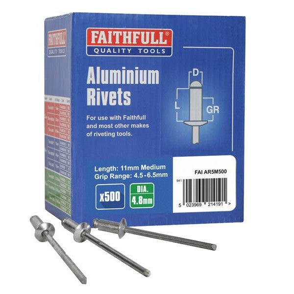 Faithfull Aluminium Rivets 4.8 x 11mm Medium Bulk Pack of 500