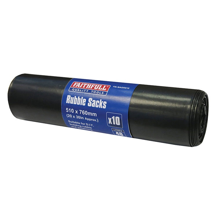 Faithfull Black Rubble Sacks (Roll 10)