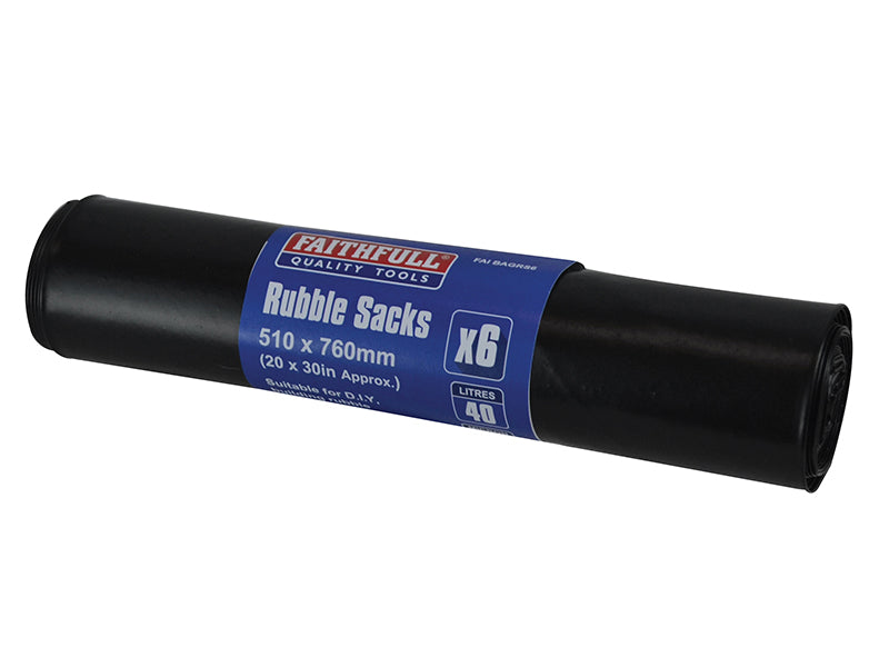 Faithfull Black Rubble Sacks (Roll 6)