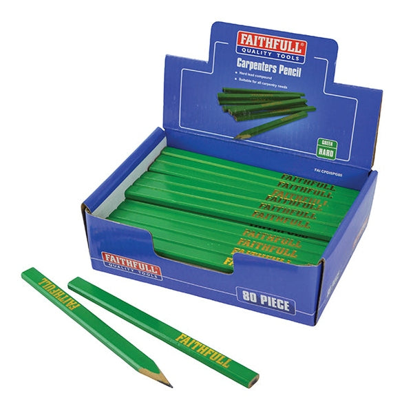 Faithfull Carpenter's Pencils - Green / Hard (Display 80)