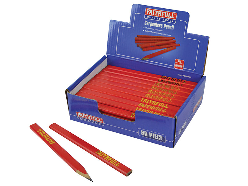 Faithfull Carpenter's Pencils - Red / Medium (Display 80)
