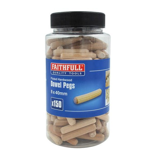 Faithfull Wood Dowels Fluted 40 x 8mm (Tub 150)