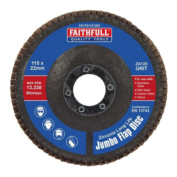 Faithfull Flap Disc Zirconia A120 115mm Jumbo