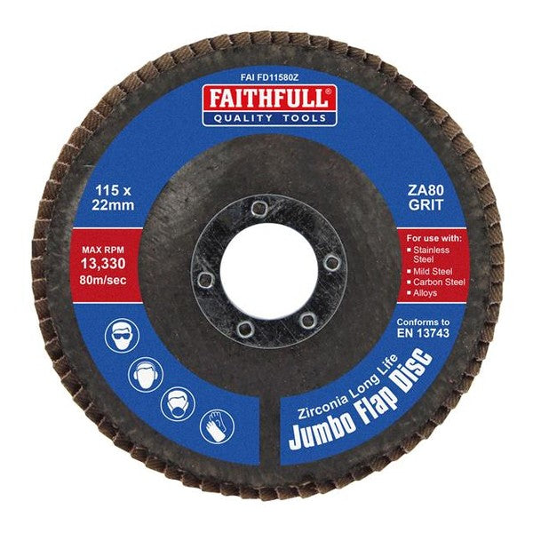 Faithfull Flap Disc Zirconia A80 115mm Jumbo