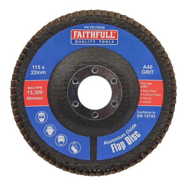 Faithfull Aluminium Oxide Flap Disc 115 x 22mm 40 Grit - Watson Hire