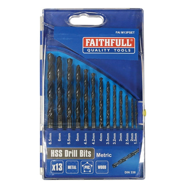 Faithfull HSS Jobber Drill Bit Set, 13 Piece (1.5-6.5mm)