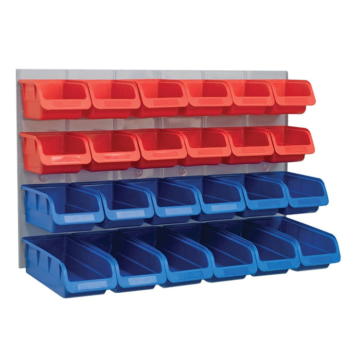 Faithfull 24 Plastic Storage Bins with Metal Wall Panel