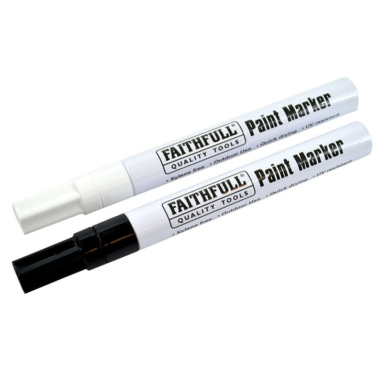 Faithfull Paint Marker Pen Black & White (Pack 2) - Watson Hire