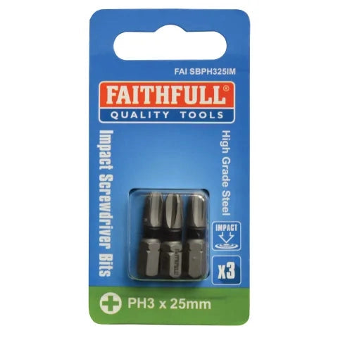 Faithfull Phillips S2 Grade Steel Screwdriver Bits PH3 x 25mm (Pack 3)