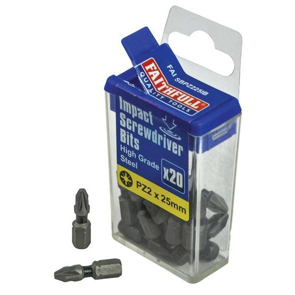 Faithfull Pozi Impact Screwdriver Bits PZ2 x 25mm (Pack 20)