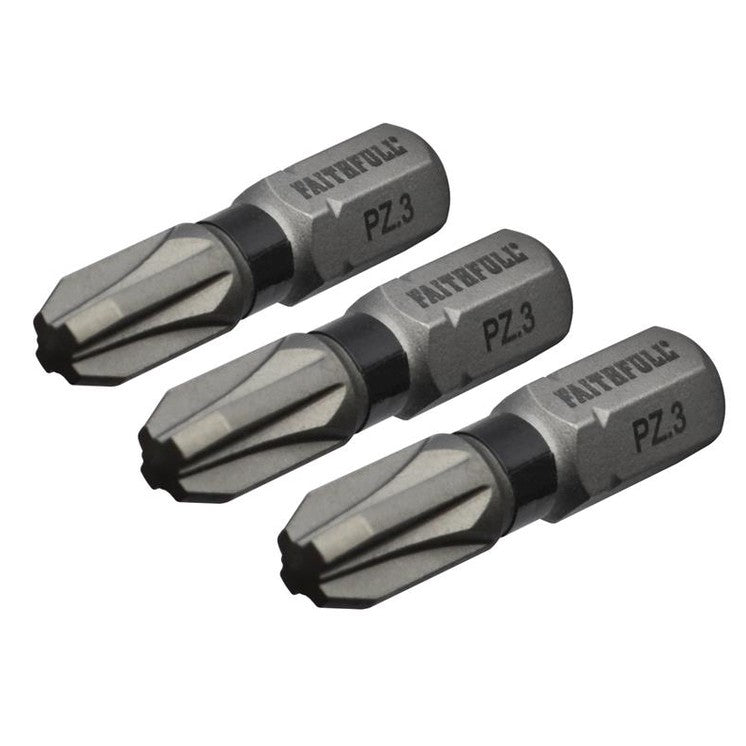 Faithfull Pozi Impact Screwdriver Bits PZ3 x 25mm (Pack 3) - Watson Hire