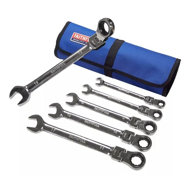 Faithfull Ratchet Combination Spanner Set in Tool Roll, 6 Piece