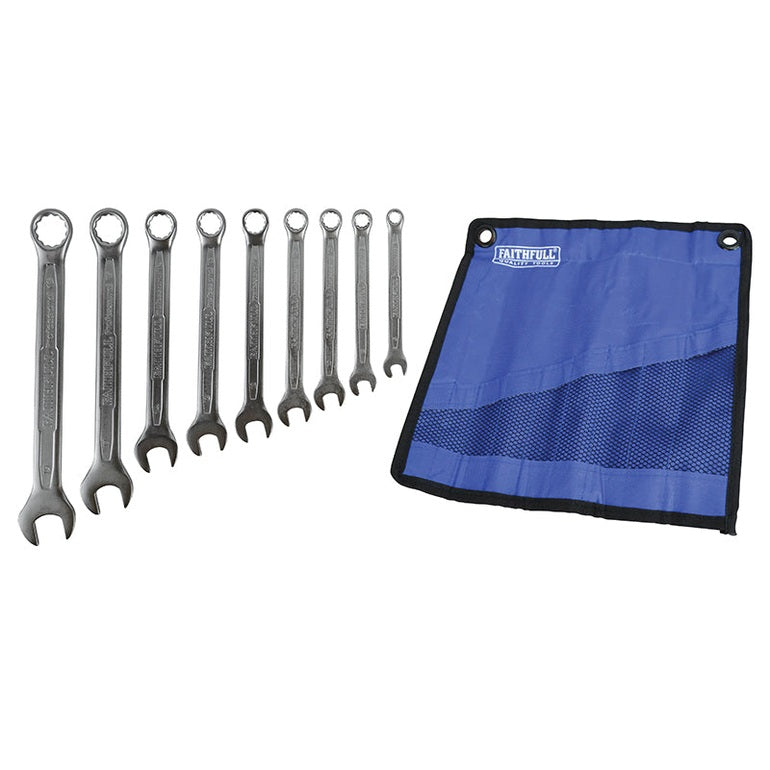 Faithfull Combination Spanner Set with Roll, 9 Piece