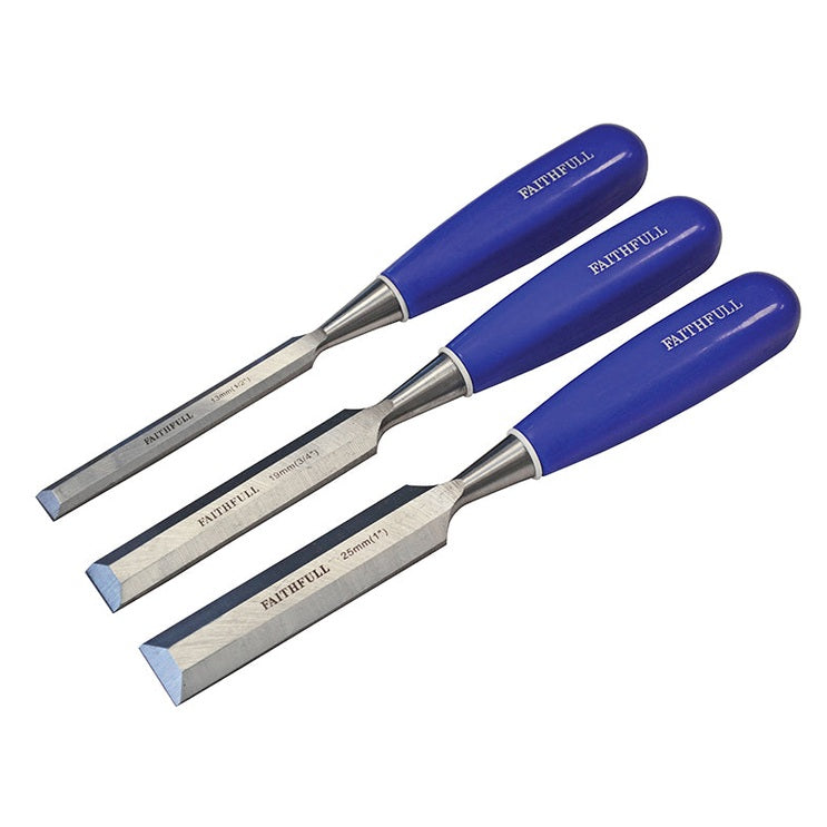 Faithfull Bevel Edge Chisel Blue Grip Set, 3 Piece