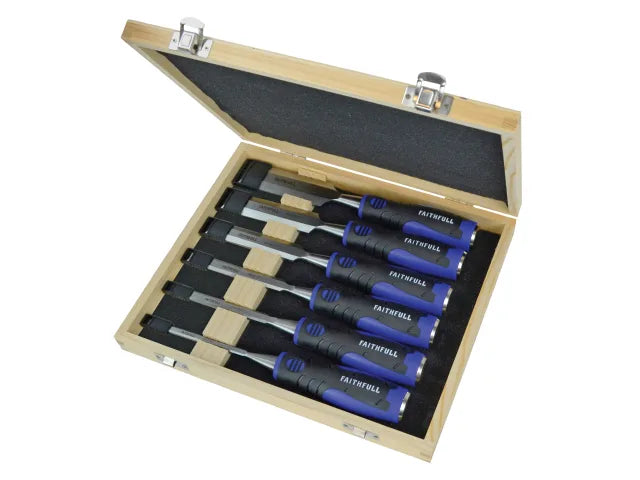 FAITHFULL SOFT GRIP CHISEL SET + STORAGE BOX, 6 PIECE