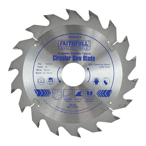 Faithfull TCT Circular Saw Blade 165 x 30mm x 18T POS