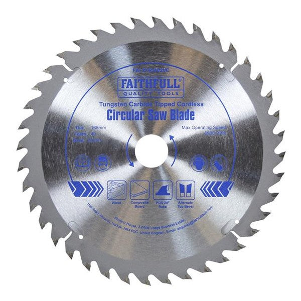 Faithfull TCT Cordless Trimsaw Blade 165 x 20mm x 40T POS