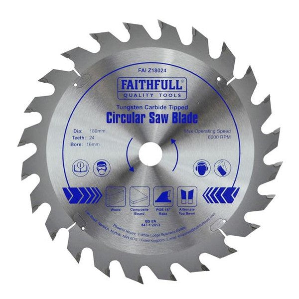 Faithfull TCT Circular Saw Blade 180 x 16mm x 24T POS