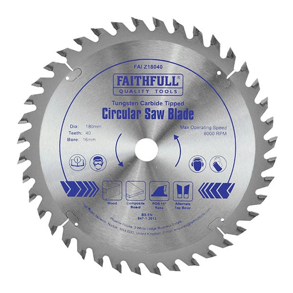 Faithfull TCT Circular Saw Blade 180 x 16mm x 40T POS