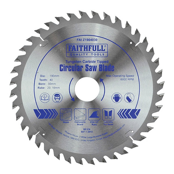 Faithfull TCT Circular Saw Blade 190 x 30mm x 40T POS