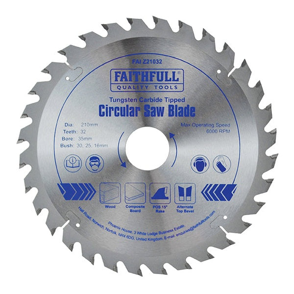 Faithfull TCT Circular Saw Blade 210 x 35mm x 32T POS - Watson Hire