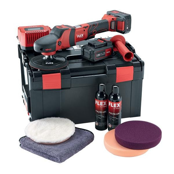 Flex Power Tools PE 150 18.0-EC/5.0 P-Set Rotary Polisher 18V 2 x 5.0Ah Li-ion