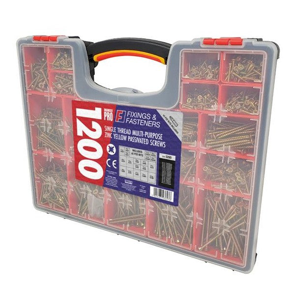 ForgeFix Organiser Pro Multi-Purpose Wood Screw Kit, 1200 Piece