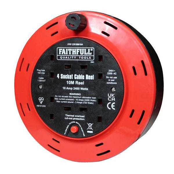 Faithfull Power Plus Cable Reel 240V 10A 4-Socket 10m