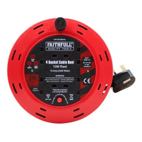 FAITHFULL CABLE REEL 240V 10M 10A 4 SOCKET