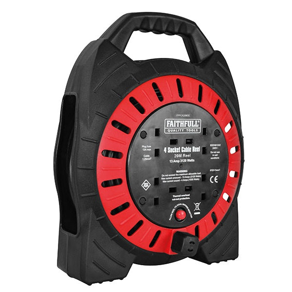 Faithfull Power Plus Semi-Enclosed Cable Reel 240V 13A 4-Socket 20m