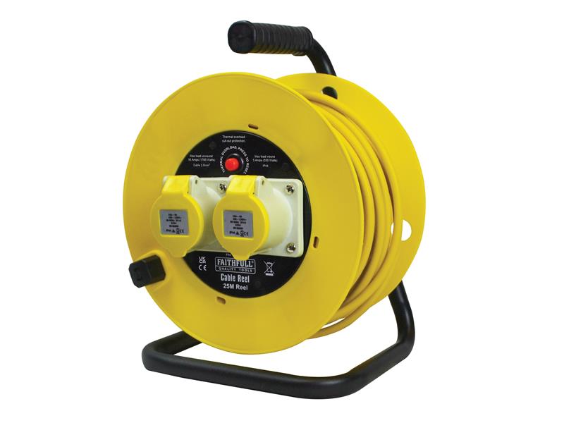 Faithfull Power Plus Open Drum Cable Reel 110V 16A 2-Socket 25m (2.5mm Cable)