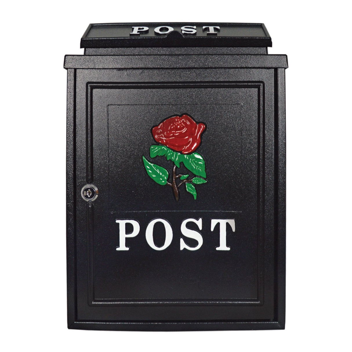 POSTPLUS RED ROSE DIECAST POST BOX BLACK