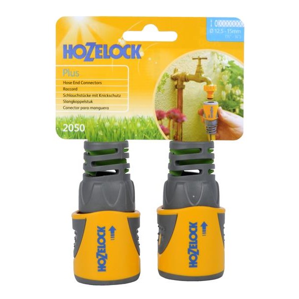 Hozelock 2050 Hose End Connector Plus for Ø12.5-15mm (1/2-5/8in) Hose (Twin Pack)
