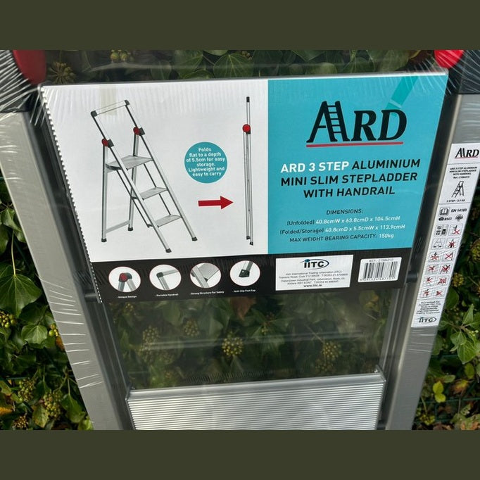 ARD 3 STEP ALUMINIUM MINI SLIM STEP LADDER WITH HANDRAI