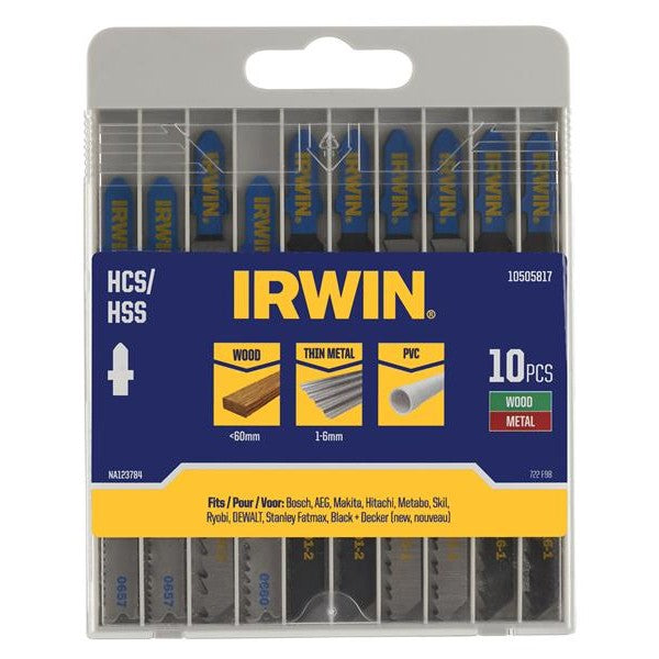 IRWIN® HCS/HSS T-Shank Jigsaw Blade Set, 10 Piece