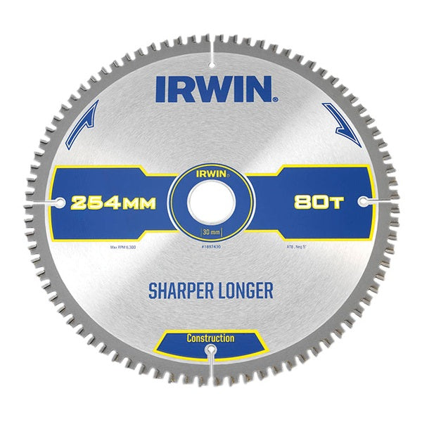 IRWIN® Construction Mitre Circular Saw Blade 254 x 30mm x 80T ATB/Neg