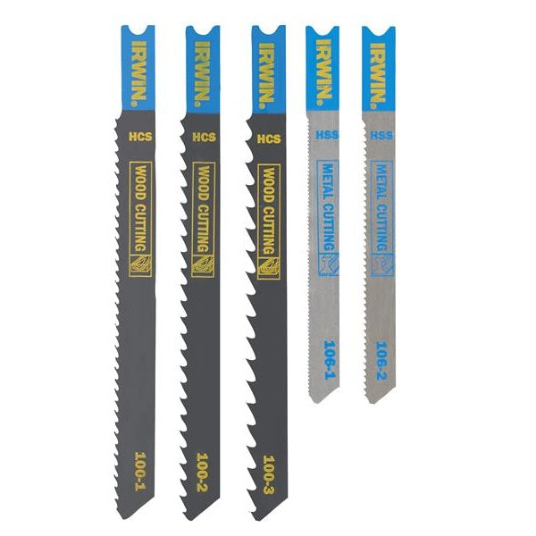 IRWIN® HCS/HSS U-Shank Jigsaw Blade Set, 5 Piece