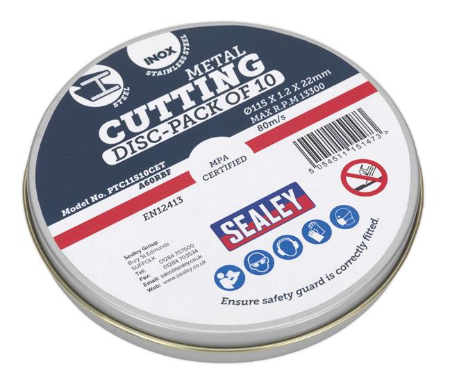 SEALEY 115 X 1.2MM CUTTING DISC Ø22MM BORE - PACK OF 10