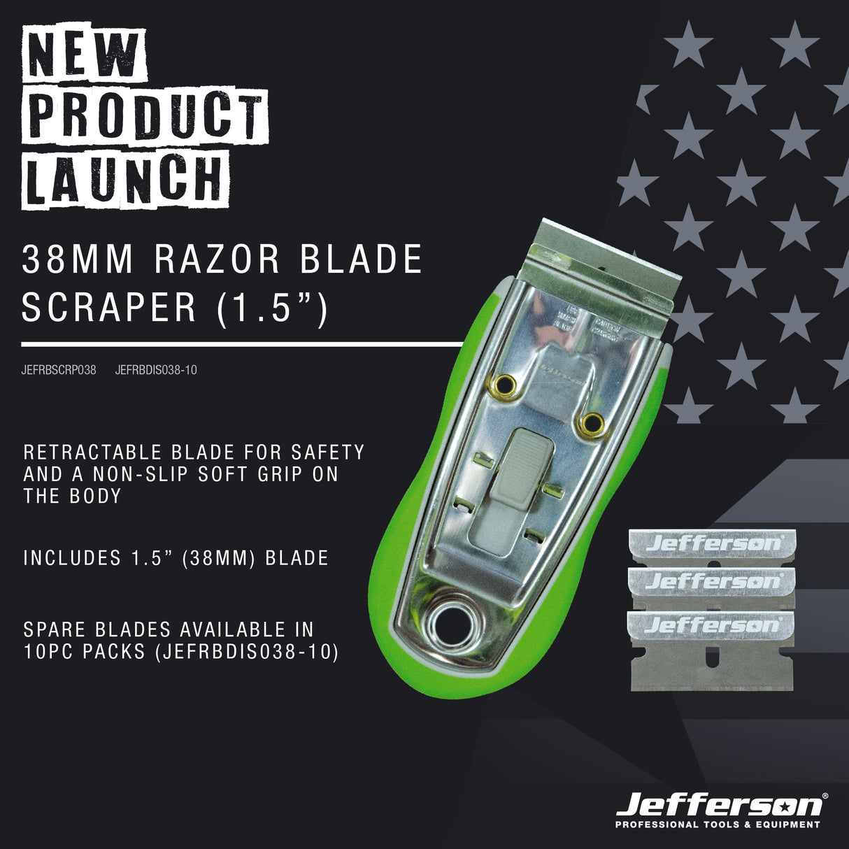 JEFFERSON 38MM RAZOR BLADE DISPENSER C/W 10 BLADES 1.5"