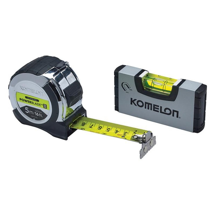 Komelon PowerBlade™ II Pocket Tape 5m/16ft (Width 27mm) with Mini Level