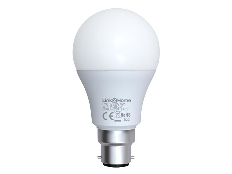 Link2Home Wi-Fi LED BC (B22) Opal GLS Dimmable Bulb, White + RGB 800 lm 9W