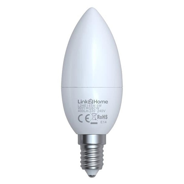Link2Home Wi-Fi LED SES (E14) Opal Candle Dimmable Bulb, White + RGB 400 lm 5W