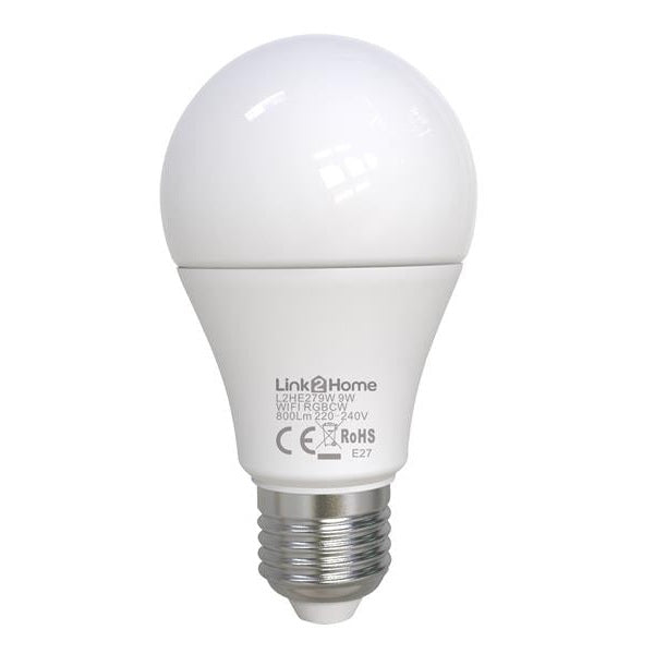 Link2Home Wi-Fi LED ES (E27) Opal GLS Dimmable Bulb, White + RGB 800 lm 9W