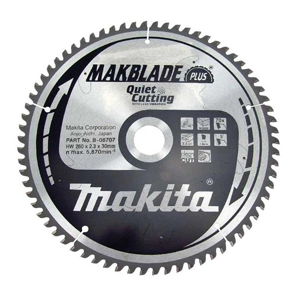Makita B-08707 MAKBLADE PLUS® TCT Circular Saw Blade 260 x 30mm x 70T