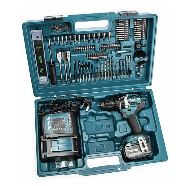 Makita DHP484STX5 Brushless Combi Drill 18V 1 x 5.0Ah Li-ion + Accessory Set - Watson Hire