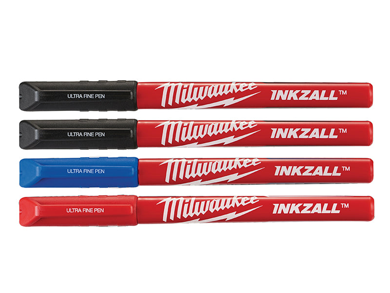 Milwaukee Hand Tools INKZALL™ Ultra Fine Tip Pen Assorted Colours (Pack 4)